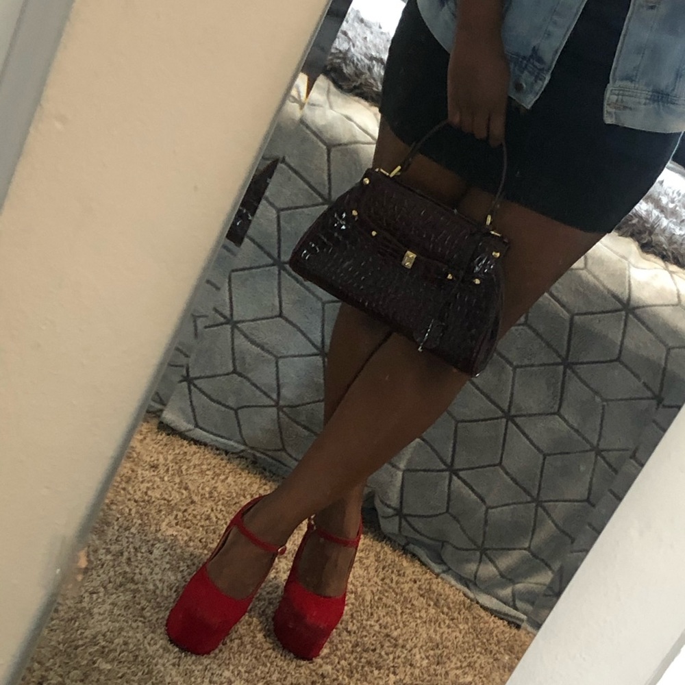 Red spike platform front heels